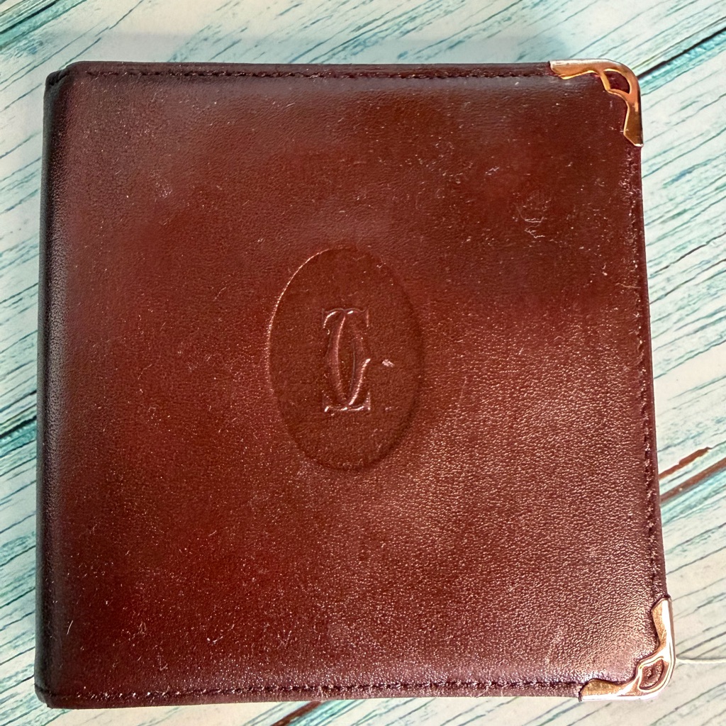 Cartier Brown Leather Card Holder With Gold Accents